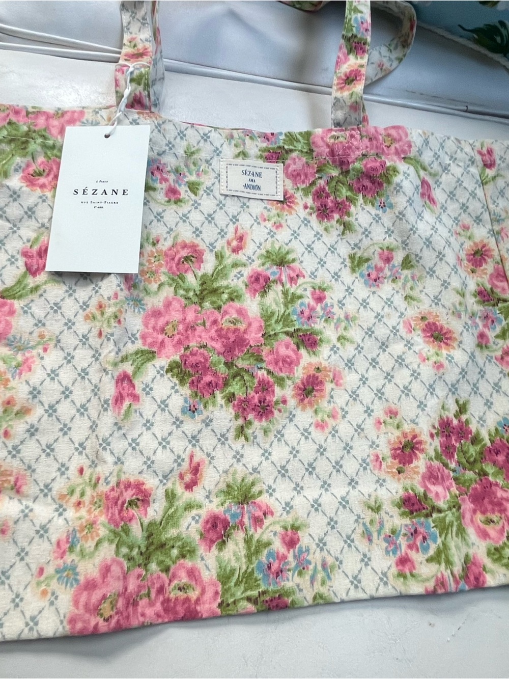 Sézane Andion NWT Floral Canvas Tote in Pink & Green
